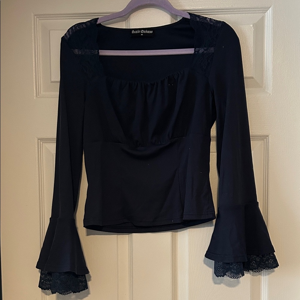 Elegant Navy Blue Lace Blouse